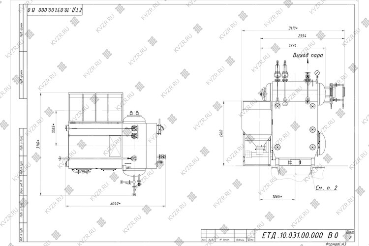 Чертеж парового автоматического угольного котла