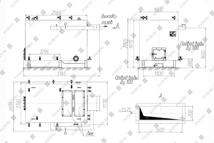 Котел 0.6 МВт без дымососа чертеж