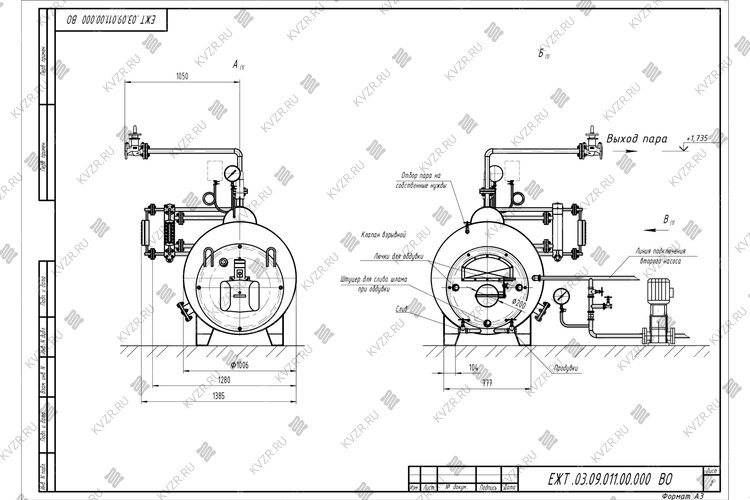 Чертеж парового котла Е 0.3 0.9 на мазуте