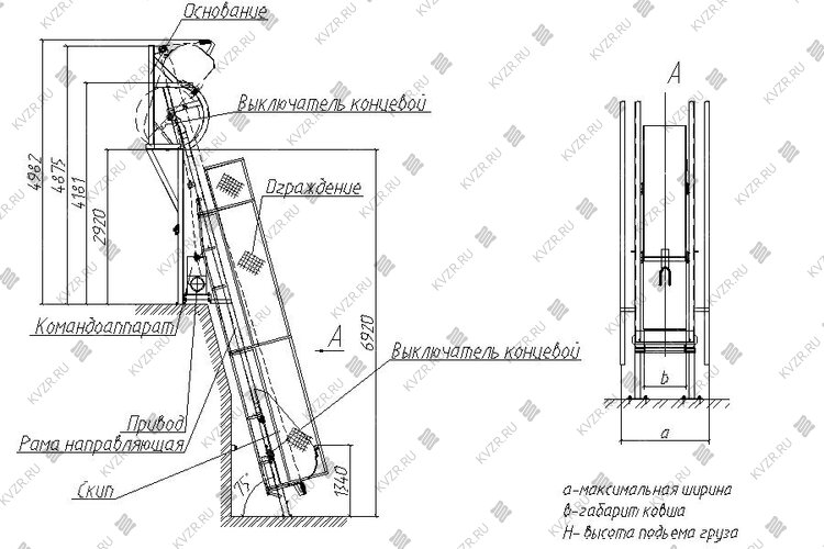 Чертеж скипового подъемника СКИП-300