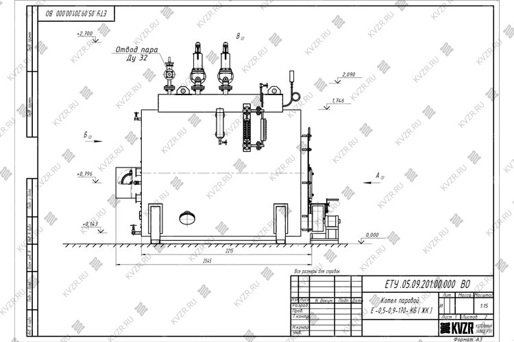 Чертеж угольного парового котла 500 кг 170 °С